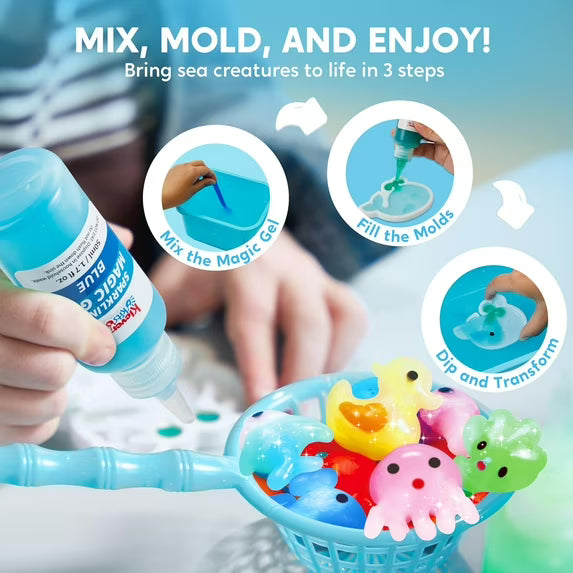 Joyfy Magic Water Elf Toy Kit, Aqua Fairy Water Toy with 10 Magic Gels, 12 Sea Creature Molds, Creativity DIY Craft Christmas Birthday Gift for Kids Age 3+