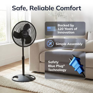 Lasko 16" Oscillating Pedestal Fan with Adjustable Height and Tilt-Back Head for Whole Room Cooling, Black, S16500