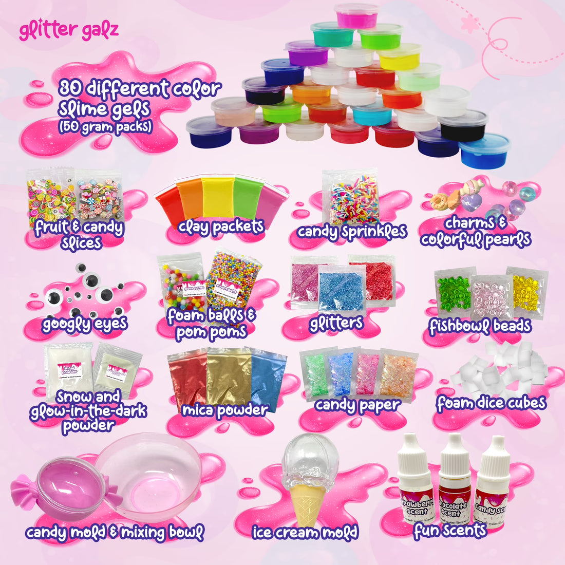 Glitter Galz Jumbo Mega Slime Kit, 75-Piece Premade Slime Making Kits