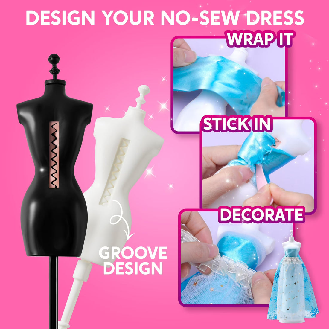 Joyfy Fashion Design Sewing Art and Craft Kit for Girls, DIY Barbie Doll Accessory Handmade Fashion Dress with 3 Mannequins, Valentine's Day Birthday Gift for Girls Age 8+