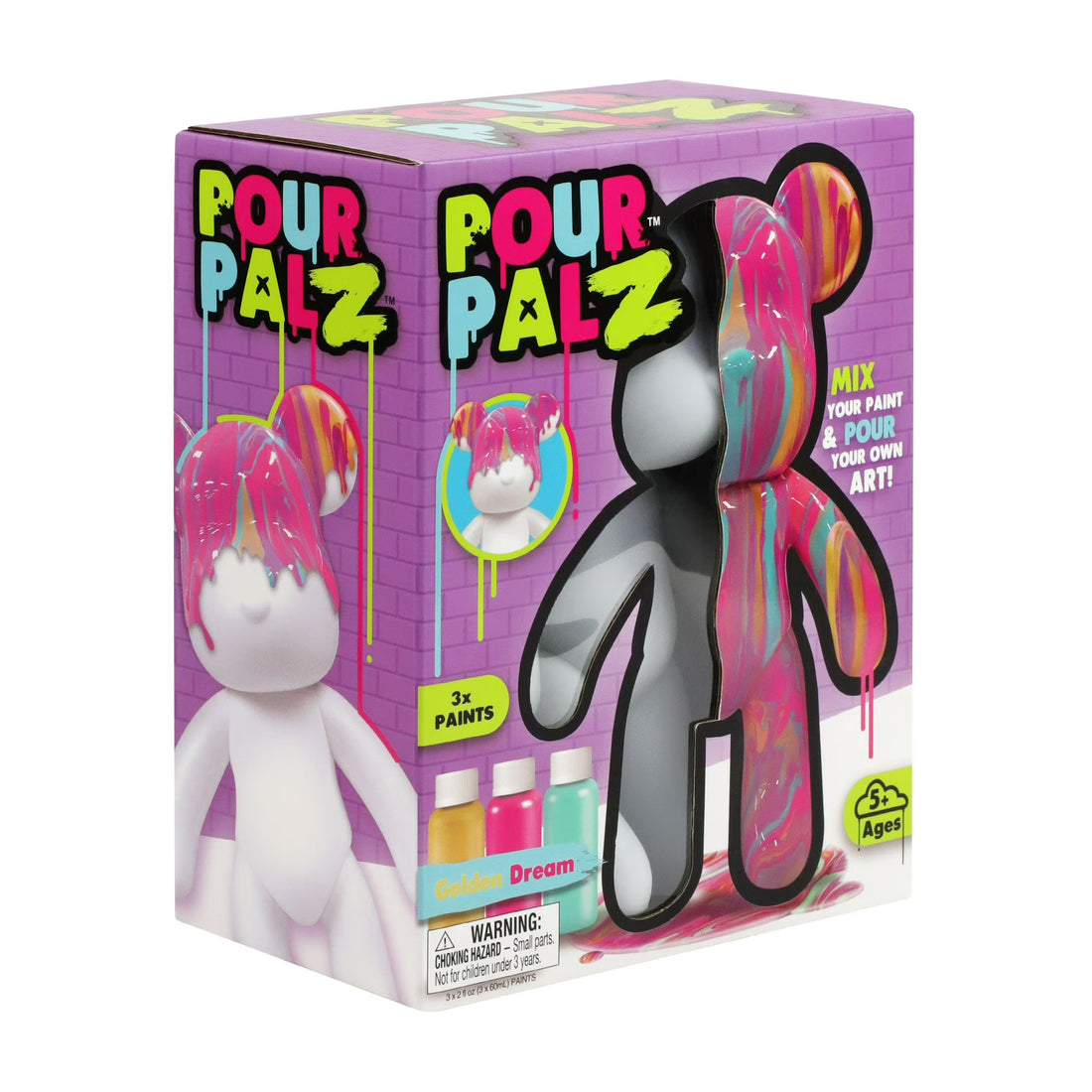 Pour Palz 9” Bear, Golden Dream, DIY Paint & Pour Craft Kit for Kids Ages 5+