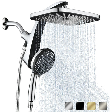 KESTE 12 Inch High Pressure Rain Shower Head with Handheld Spray Combo, 3+8+1 Spray Setting, Built-in Magnetic Docking, Dual Showerheads for Bathroom, Anti-Clog,Silver Chrome