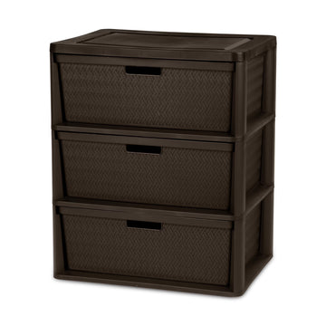Sterilite Wide 3 Drawer Tower, Plastic Storage Organizer with Removable Decorative Bins, Easy to Assemble - No Tools Needed, Brown - Walmart.com