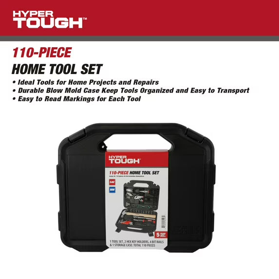 Hyper Tough 110-Piece Home Project Tool Set with Storage Case