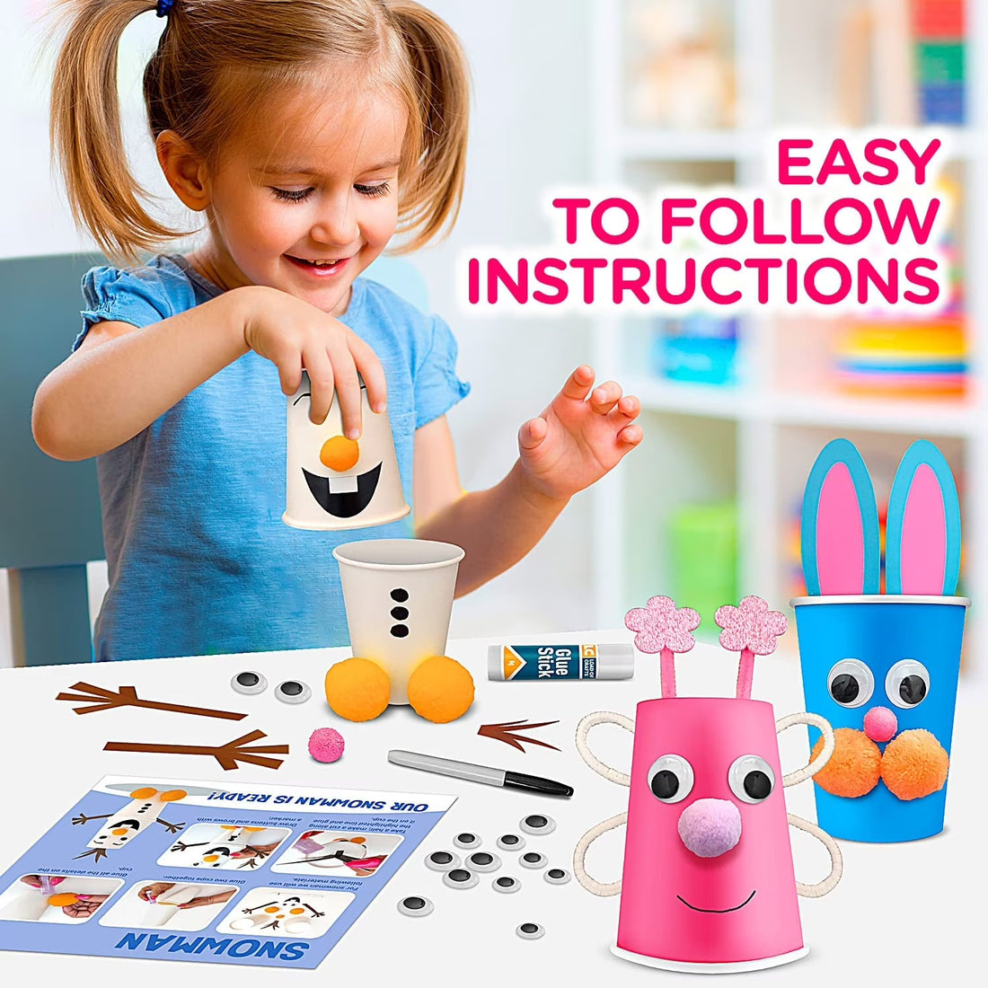 Learn & Climb Arts and Crafts Kit for Kids Ages 3-8, Crafts for Kids Art Set to Create 8 Animal Crafts, Paper Cup Craft Kit with Supplies & Instructions